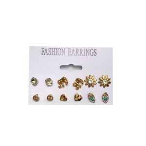 Boutique Set of 6 Pairs of Gold Fun Designs Fashion Stud Earrings